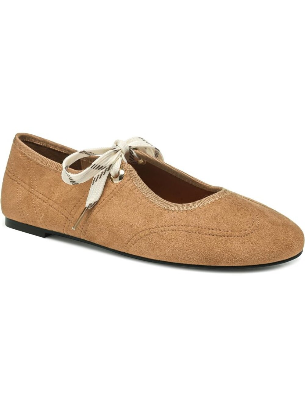 Women's Camel Round Toe Mary Jane Ballerina Lace Up Ballet Flat Sneaker Shoes - Picture 4 of 6
